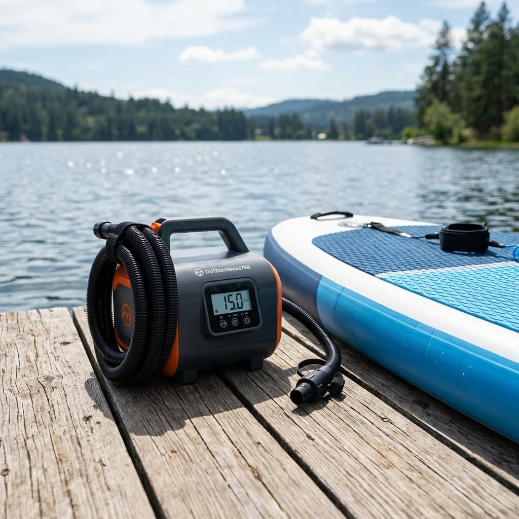OutdoorMaster Vortex Pro electric SUP pump with digital pressure gauge